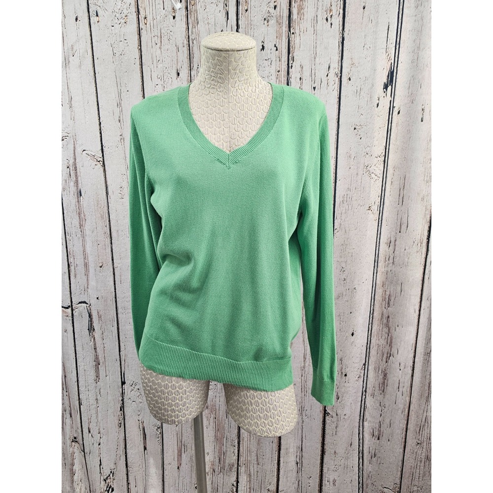 QUALFORT Women's L Lightweight Cotton Long‎ Sleeve V-Neck Pullover Sweater EUC